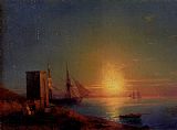 Ivan Constantinovich Aivazovsky Figures In A Coastal Landscape At Sunset painting